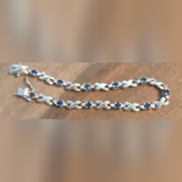 14K VERMEIL STERLING 925 BLUE AND WHITE STONE BRACELET 7 INCH - Picture 2 of 4